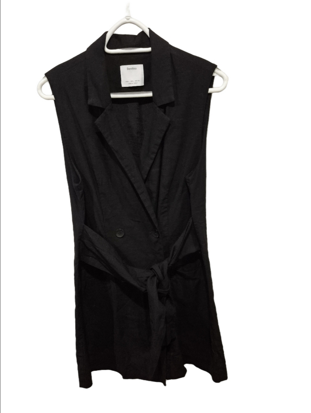 Bershka Black Double-Breasted Longline Sleeveless Blazer Size Large